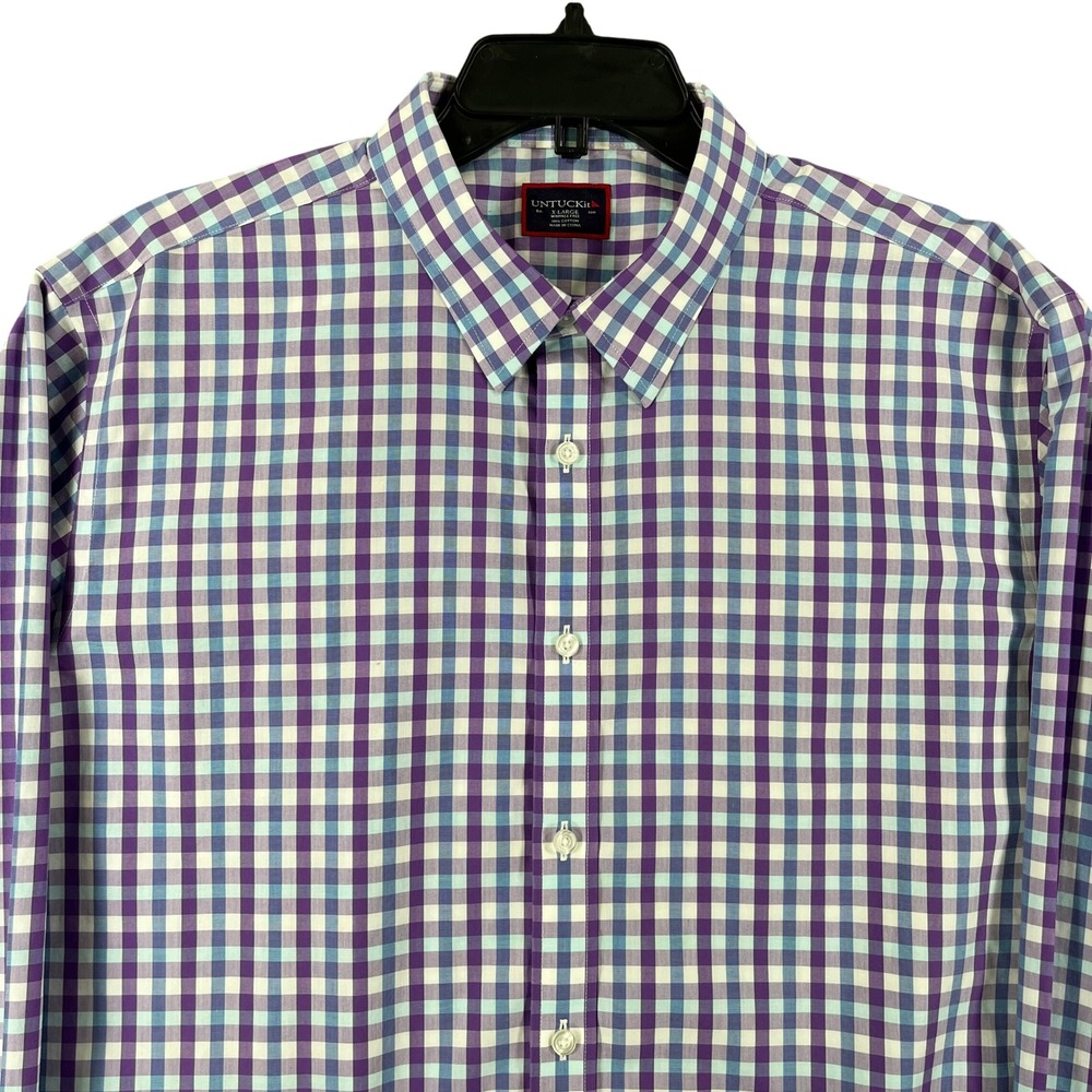 UNTUCKit Button Down Mens XL Purple Gingham Wrinkle Free Cotton Casual